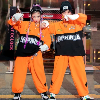 Kostiumai Prarasti Kpop Komplektus Gatvės Šokių Drabužiai Vaikams Oranžinė Hip-Hop ' o Drabužių Mergaitėms Berniukai Džiazo Šokio Spektaklis