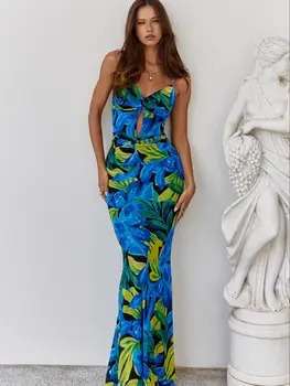 Naujas Moterų Vasaros Suknelė 2023 Seksualus Rankovių Backless Gėlių Padalinta Ilgas, Maxi Suknelė Elegantiškas Beach Party Dress