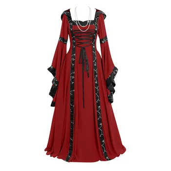 Helovinas Moterų Europos Viduramžių Teismo Išgalvotas Vampyras Cosplay Kostiumų Karnavalas Derliaus Stebėjimo Ilgomis Rankovėmis Karalienė Elegantiška Suknelė
