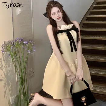 Suknelės Moterų Berankovis Vasaros Saldus Paprasta Derliaus Princesė Kasdien Backless Konkurso Apynasrio Mados Laisvalaikio Korėjos Stiliaus Mini Nauja