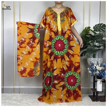 2023 Naujas Trumpas Rankovės Afrikos Dashiki Gėlių Spausdinti Medvilnės Dubajus Caftan Elegantiška Panele Vasaros Prarasti Maxi Atsitiktinis Suknelės Vestidos
