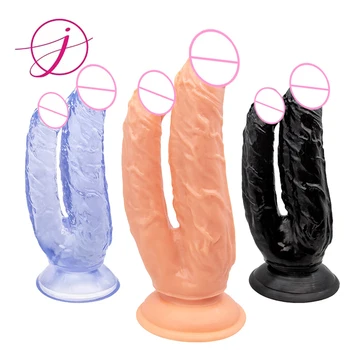 Dvigubas Dildo Siurbimo Taurės Moterų Sekso prekių Parduotuvė Suaugusiems Lesbiečių, Gėjų, Sekso Žaislas Minkštas Erotinis Dick Analinis Kaištis Butt Plug Sekso Produktai Falą