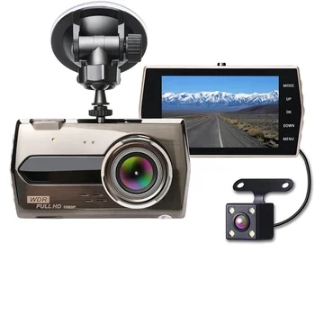 Automobilių DVR 2 Kameros Objektyvas 1080P HD didelio kampo atbulinės eigos vaizdo 24 valandų automobilių diktofonas 4-Colių IPS Aliuminio lydinio dashcams automobilių