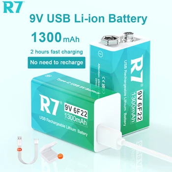 R7 1-4pcs 9V Ličio jonų Baterijas 1300mAh, Tipas-C USB, Baterija Multimetras Mikrofonas Žaislas Metalo Detektorius