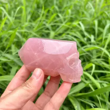 10cm Gamtos Rose Pink Krištolo Kaukolės Natūralių Kristalų Drožyba Natūralių Kristalų Reiki Gydymo