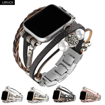 URVOI Diržu, Apple Watch band Serijos 8 7 6SE54321 ornamentu grandinės iWatch mados perlų apyrankė austi riešo kartus uždarymas