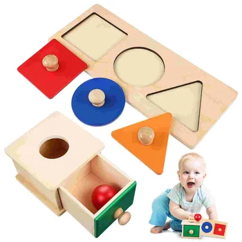 Montessori Mokymo Priemonių Bamblys Žaislas Vaikams Ball Drop Box Motorinių Įgūdžių Lotus Medžio, Medinių Jutimo Pažinimo Bamblys