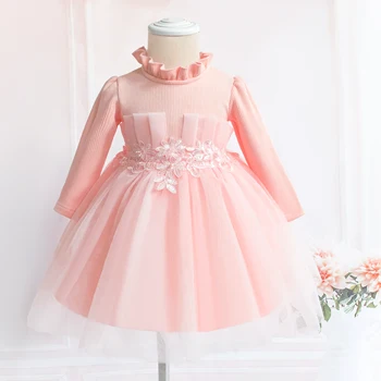 Iki 2023 m. rudenį Baby girl ilgomis rankovėmis princesė dress medvilnės tiulio Suknelė Kūdikių rudenį 1 metų Gimtadienio nėrinių Suknelė