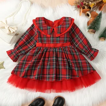 6M-4Y Kalėdų Mergaičių Raudona Suknelė Vaikas, Bamblys Mergina Pledas Lankas Tiulio Tutu Šalis Suknelės Lėlės Apykakle Vaikams, Naujų Metų Kalėdų Kostiumai