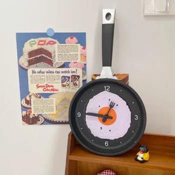Keptuvėje Sieninis Laikrodis ABS Keptas Kiaušinis Formos Silent baterijomis, Sieninis Laikrodis, Miegamojo Kambarį Virtuvės Namų Puošybai