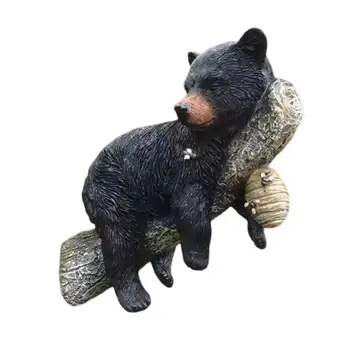 Black Bear Cub Napping Statula Hanging Out Medžio Derva Statulėlės Gyvūnų Dekoro Uždaras Lauko Kiemas, Sodas, Apdrausti