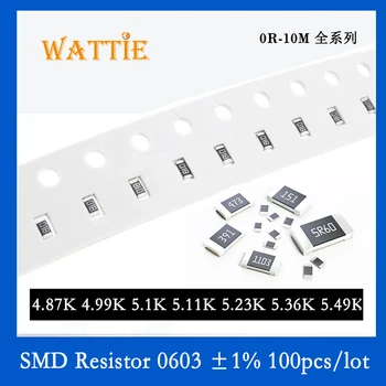 SMD Rezistorius 0603 1% 4.87 K 4.99 K 5.1 K 5.11 K 5.23 K 5.36 K 5.49 K 100VNT/daug chip resistors 1/10W 1.6 mm*0.8 mm