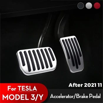 2021-2023 Automobilių Pedalu Pagalvėlės Apima Tesla Model 3 Y Priedai Litchi Grūdų Anti-sAluminum Lydinio Akceleratoriaus, Stabdžių