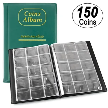 150-tinklelis Monetų Kolekciją Albumą PVC Oda Antspaudas Albumą Monetos Apsaugos Aplanko Vidinis Dydis 45x45 MM