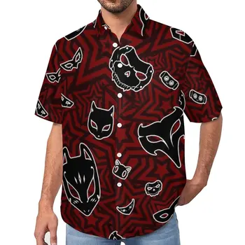 Persona 5 Phantom Vagys Kaukė Palaidinės Vyrų Videogame Morgana Atsitiktinis Marškinėliai Havajų Trumpas Rankovėmis Streetwear Negabaritinių Paplūdimys Marškinėliai