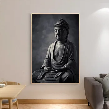 Juoda Meditacija Budos Statula Meno Plakatas Ir Spausdinimo Abstrakčiai Budizmas Sienos Meno Tapybos Drobės Nuotrauka Kambarį Namų Dekoro