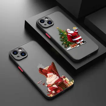 Telefono dėklas Skirtas iPhone 15 14 13 12 11 Pro Max 6 6S 7 8 Plus XS XR X 12 Mini Sunku Matinis Shell Kalėdų Santa Claus