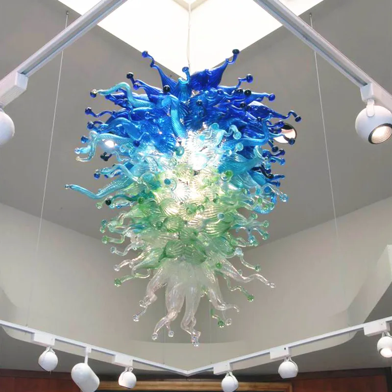 Šiuolaikinių LED Ranka Pūstinis Stiklas Liustra Mėlyna Žalia ir Aišku Spalva Miesto Dizaino Valgomojo Stalas Top Pakabukas Šviesos