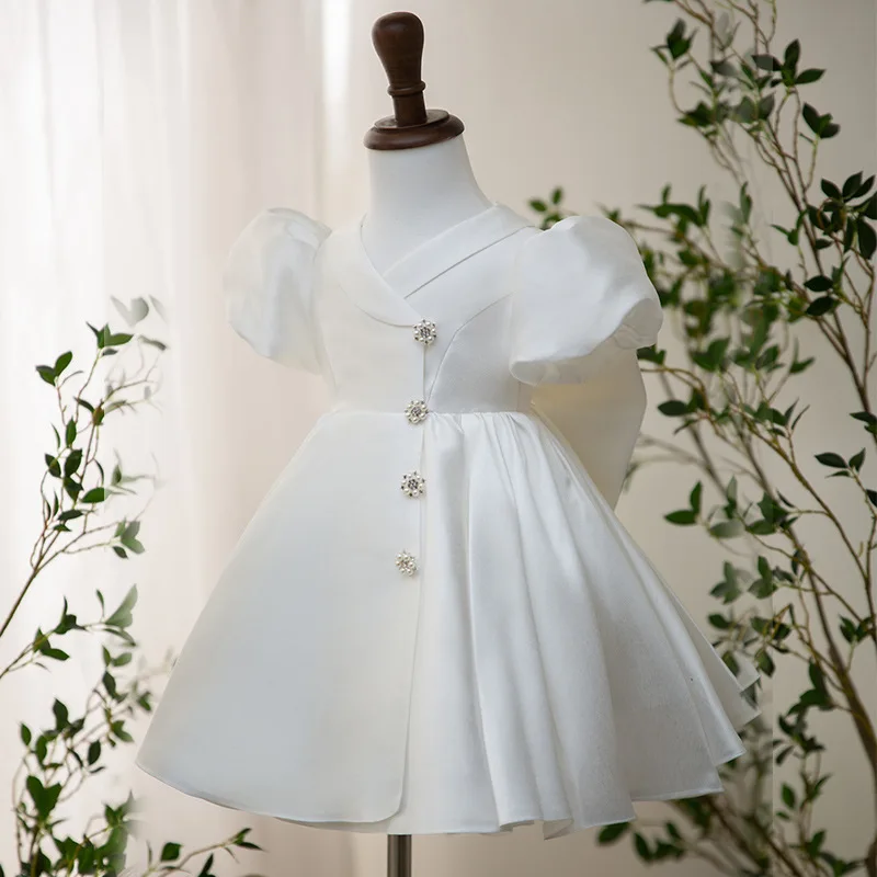 Naujagimio Pynimas Rankovės Baby Girl Suknelės Baltos Spalvos Šalis Vestuvių Mergina Karoliukai Kūdikiams Mergina Gimtadienio Princesė Krikšto, Komunijos Vestidos