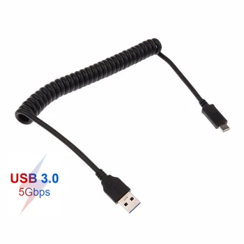 USB 3.0 USB C Duomenų Eilutė Vyriškojo Tipo C Vyrų 3A Krovimo ir Sinchronizavimo Pavasarį Susukti Spirale Kabelis Samsung S8 USB-C ryšio telefonai