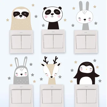 6pcs Kawaii Animacinių filmų Gyvūnų Jungiklis Lipdukai Mielas Pingvinas Panda Triušis Lipdukai Vaikų Kambario Dekoravimas Sienų Lipdukai