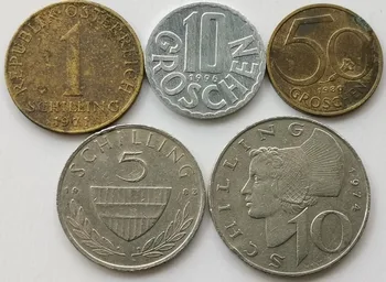 Austrija Paskutinė Versija 5 Monetų Rinkinį 10-50 Groshen-1-5-10 Šilingas Paskutinį Versija