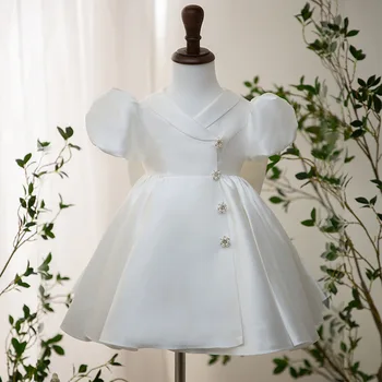 Naujagimio Pynimas Rankovės Baby Girl Suknelės Baltos Spalvos Šalis Vestuvių Mergina Karoliukai Kūdikiams Mergina Gimtadienio Princesė Krikšto, Komunijos Vestidos
