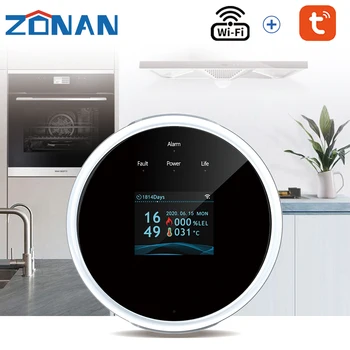 ZONAN Tuya Smart Gyvenimo Gamtinių Dujų Signalizacijos Jutiklis LCD Ekranas Wifi Nuotėkio su Temperatūros Funkcija Degiųjų Dujų Aptiktuvai