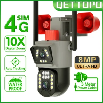 Qettopo 4K 8MP 4G Dual Lens PTZ Kamera Lauko WIFI, Dual Ekranai AI Žmonių Automatinio Sekimo Saugumo VAIZDO Stebėjimo, IP Kameros