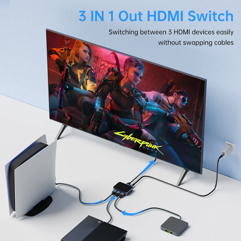 8K60Hz HDMI 2.1 Splitter Perjungiklį 3 į 1 Iš 4K120Hz UHD HDMI Switch Box Hub Suderinama su PS5 Xbox Roku 