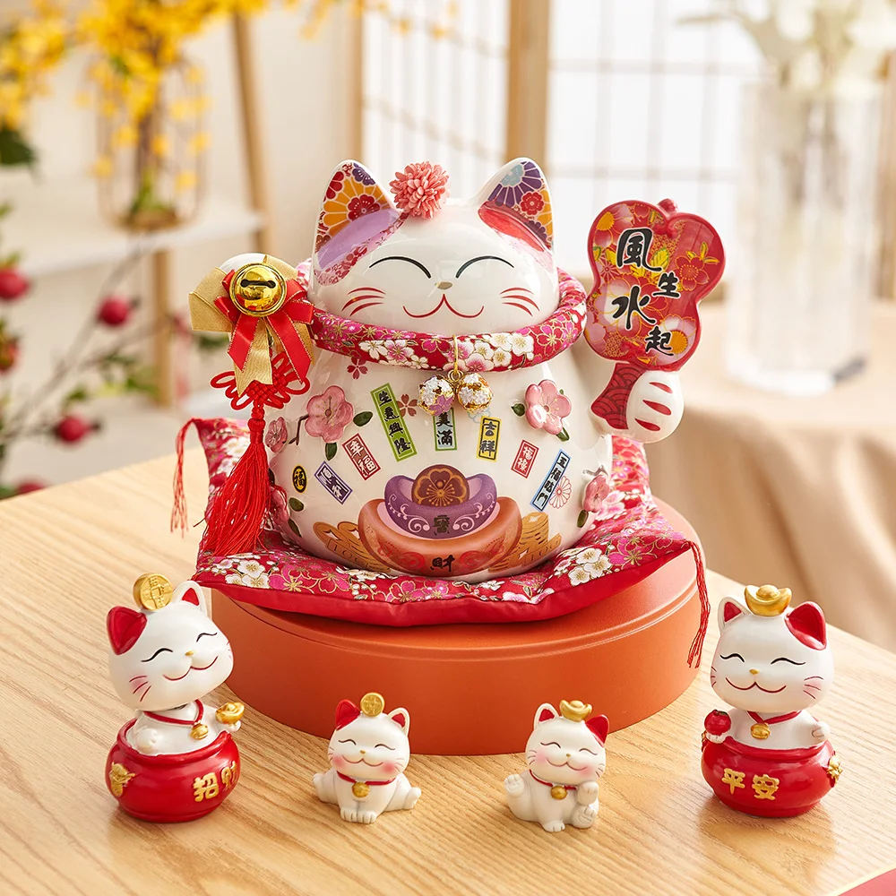 Japonų Keramikos Maneki Neko Pasisekė Kačių Namų Dekoro Piggy Bank Feng Shui Keramikos Likimo Katės Statulą Kawaii Kambario Dekoro Priedai
